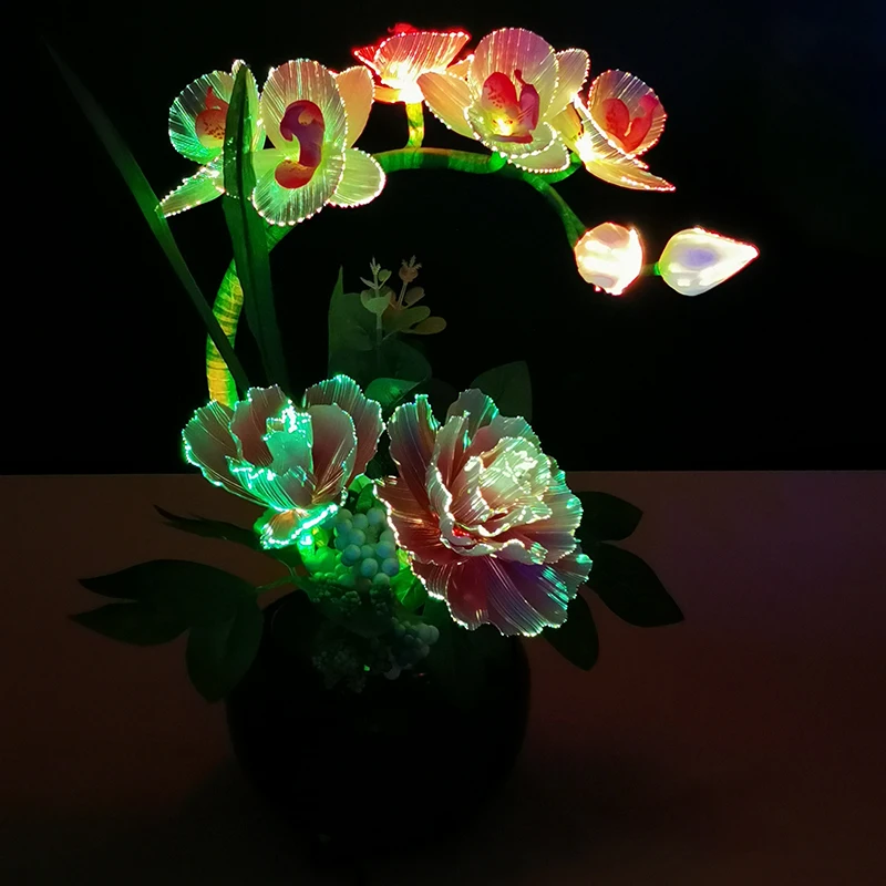 2022 new peony orchid plants silk flower artificial flowers for sale handmade led fiber optic flower for home decor RGB color