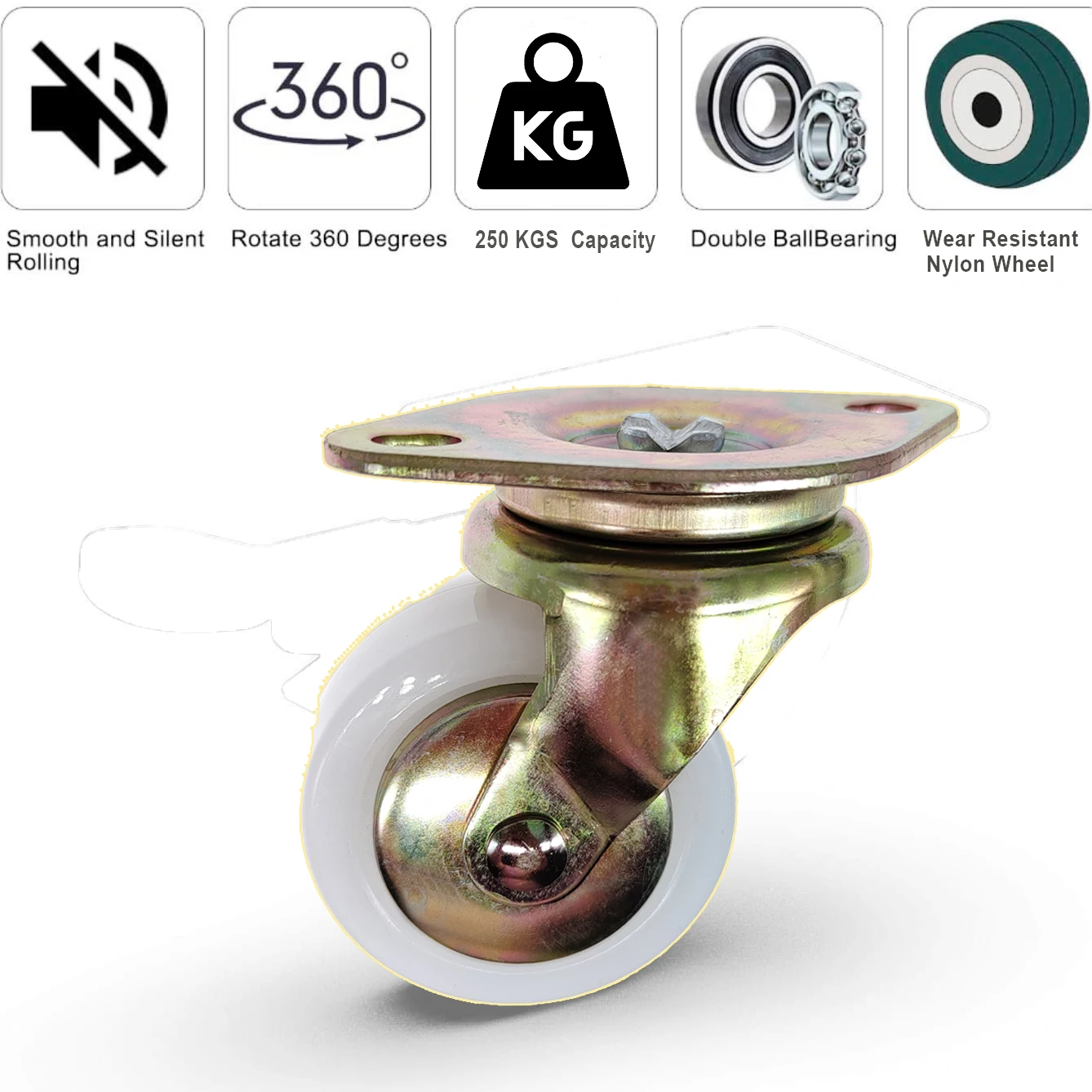 3 inch Diamond Top Plate Swivel Nylon Wheel Zinc Plated Airport Conveyor Equipment sortation deck Air Cargo Caster Wheel