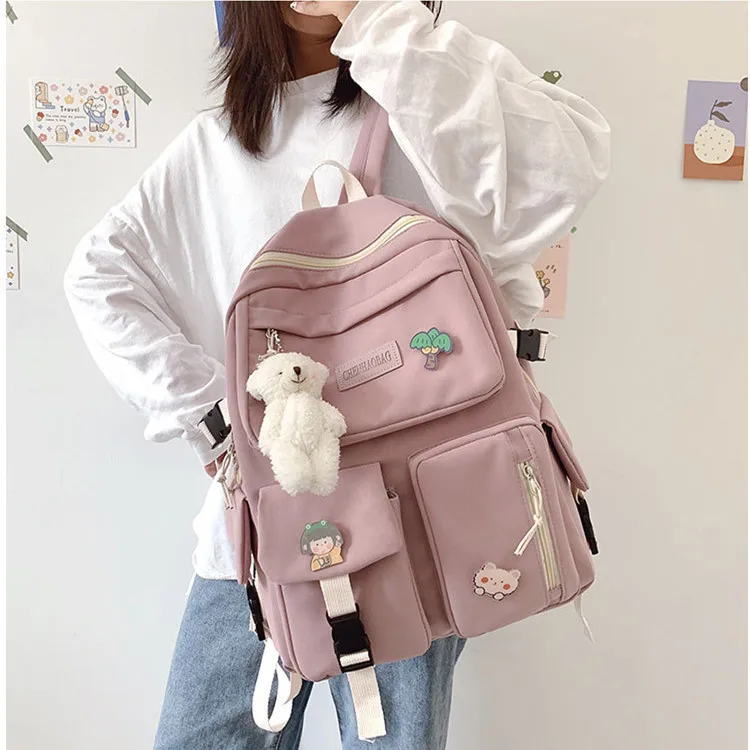 Casual custom designers nylon logo backpack college new school bags for girls