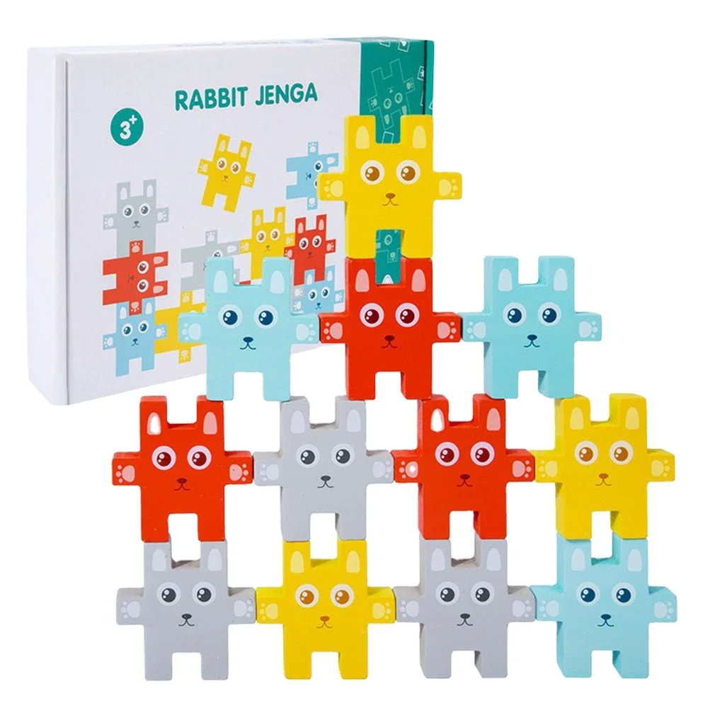 Children Montessori Animal Stacking Blocks Toys Rabbit Balancing Games Educational Wooden Puzzle Toys Digital Calculation