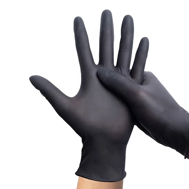 Good price high quality black disposable nitrile medical examination gloves