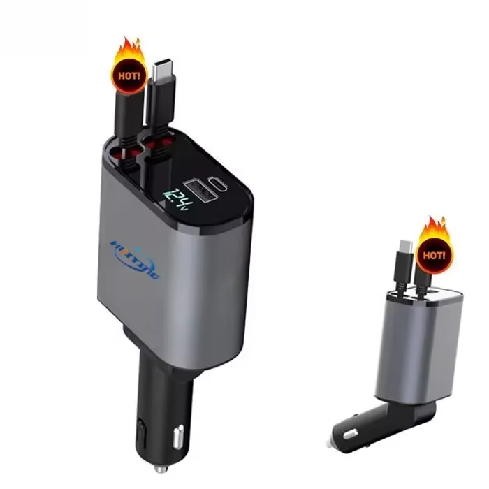 2024 new HY  Retractable Car Charger  100W  120W 4 in 1 Fast Car Phone Charger For Chargeur de voiture Cargador de coche