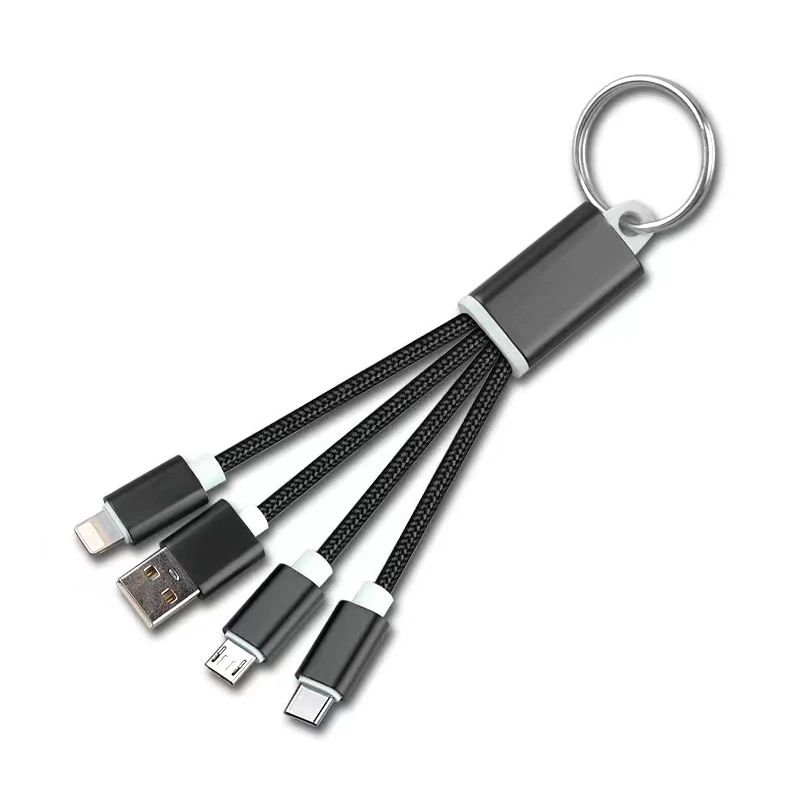 OEM Logo Short Multi USB Keychain Charging Cable 3in1 Micro Type C 2.4A Fast Charging USB Cable for iPhone