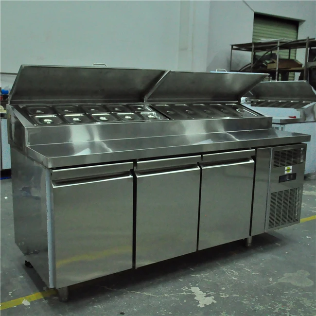 Pizza pasta prep fridge table refrigerated with 2 doors