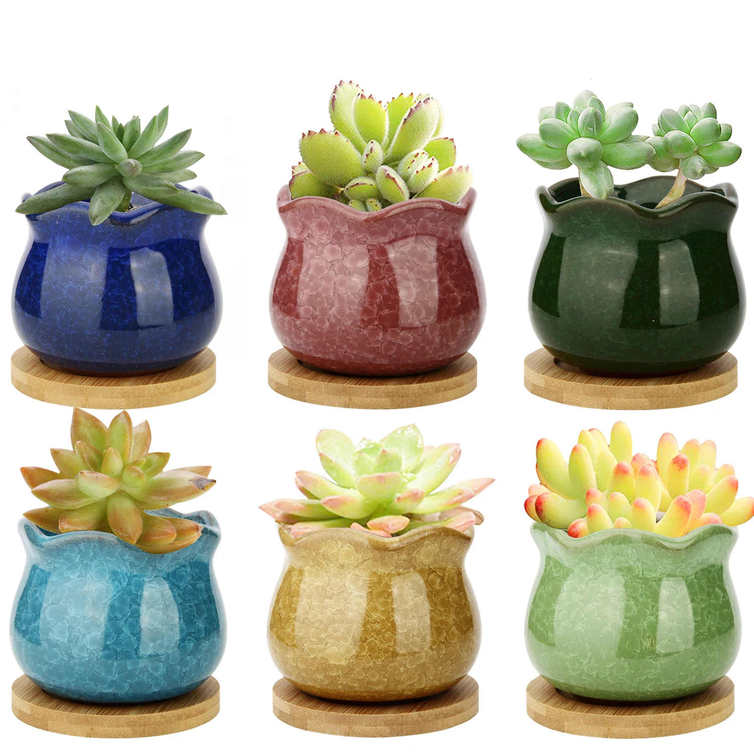 Indoor 4 inch Ceramic Pot Ice Crack Flower Plant Pots Mini Succulent Pot for Cactus, Herbs, Home