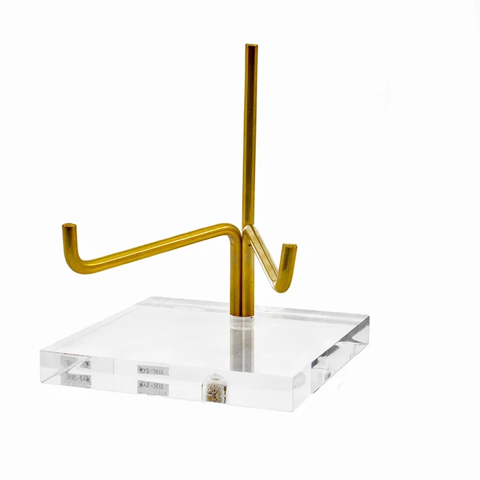 20mm Thick Block Crystal Acrylic Stone Display With Brass Rod Perspex Fossil Base