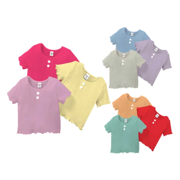 on sale kids clothing solid ribbon girls t-shirts $5.98 for 3pcs