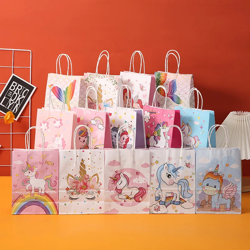 Изготовленным на заказ логосом оптовый День Рождения вечерние подарок сумка Tote мешок для упаковки подарков крафт-бумажный пакет c ручками