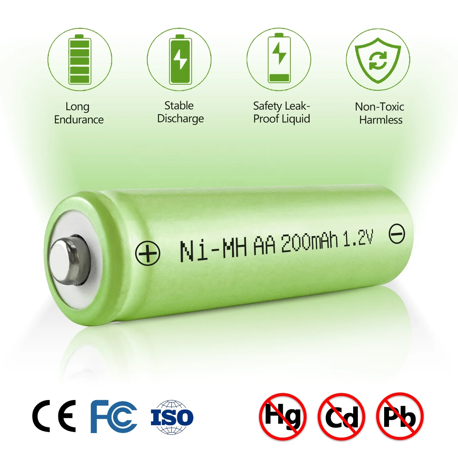 NIMH  AA 200mah 1.2v battery rechargeable nimh batteries aa batteries nimh for solar light