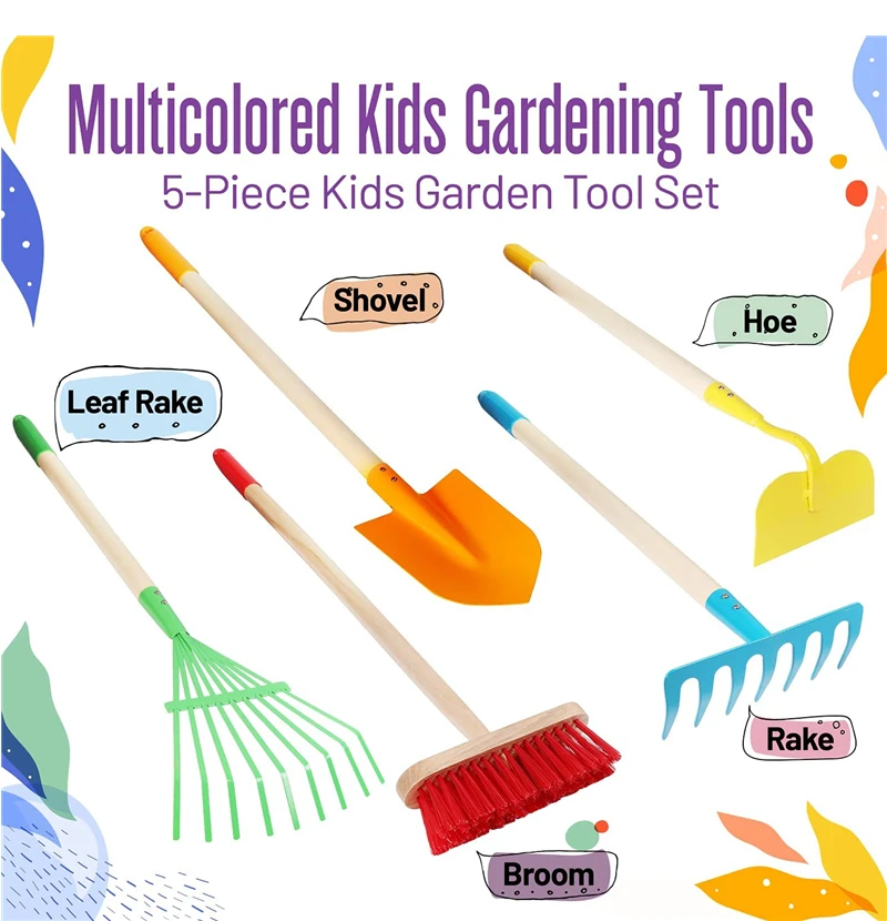 Support single buy set buy 5 Piece Mini Floral Garden Tool Set Rake Shovel Hoe Leaf Rake Broom Kids Gardening Tool Set