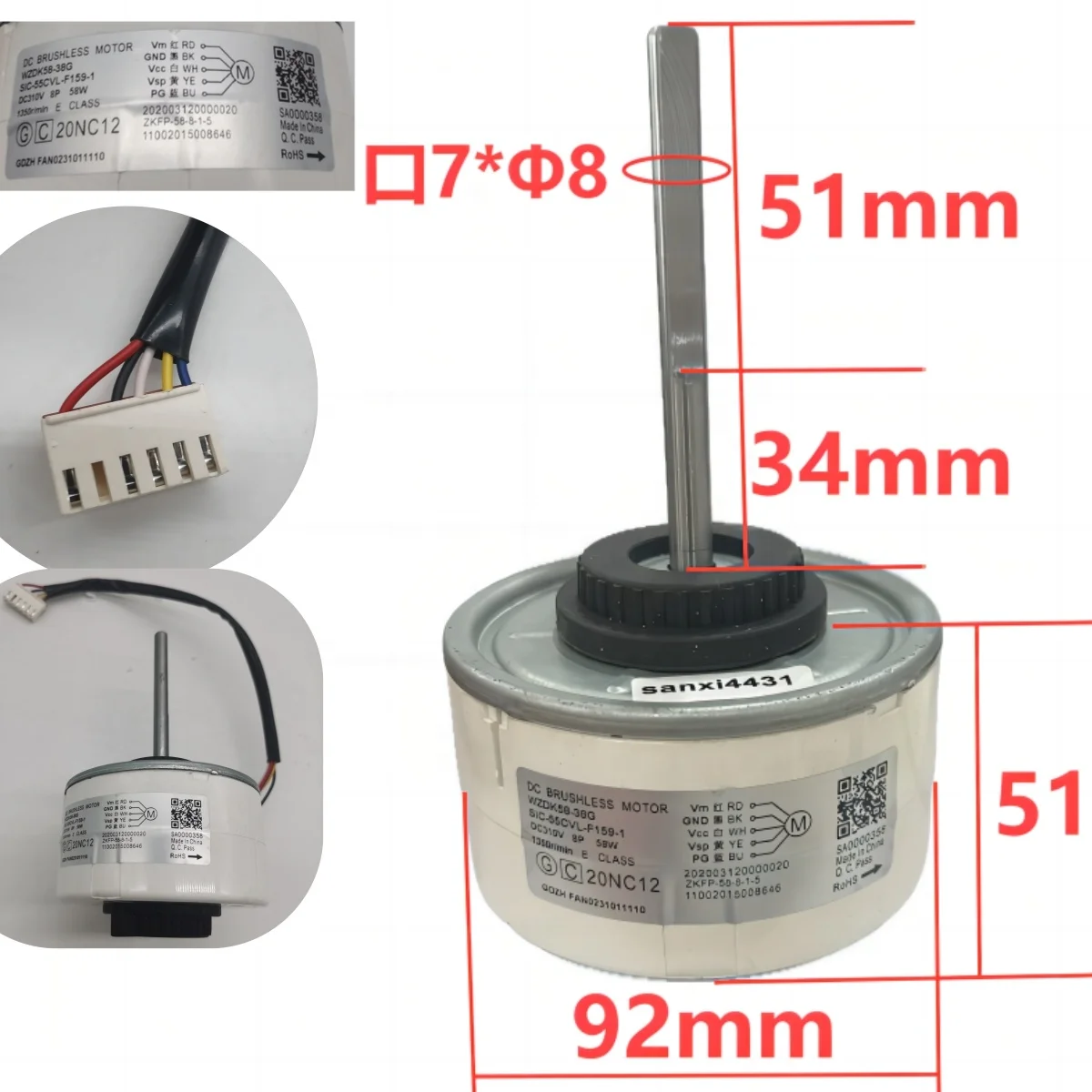 WZDK58-38G SIC-55CVL-F-159-1 Air Conditioner DC310V 8P 58W DC brushless Motor Air Conditioner Spare Part