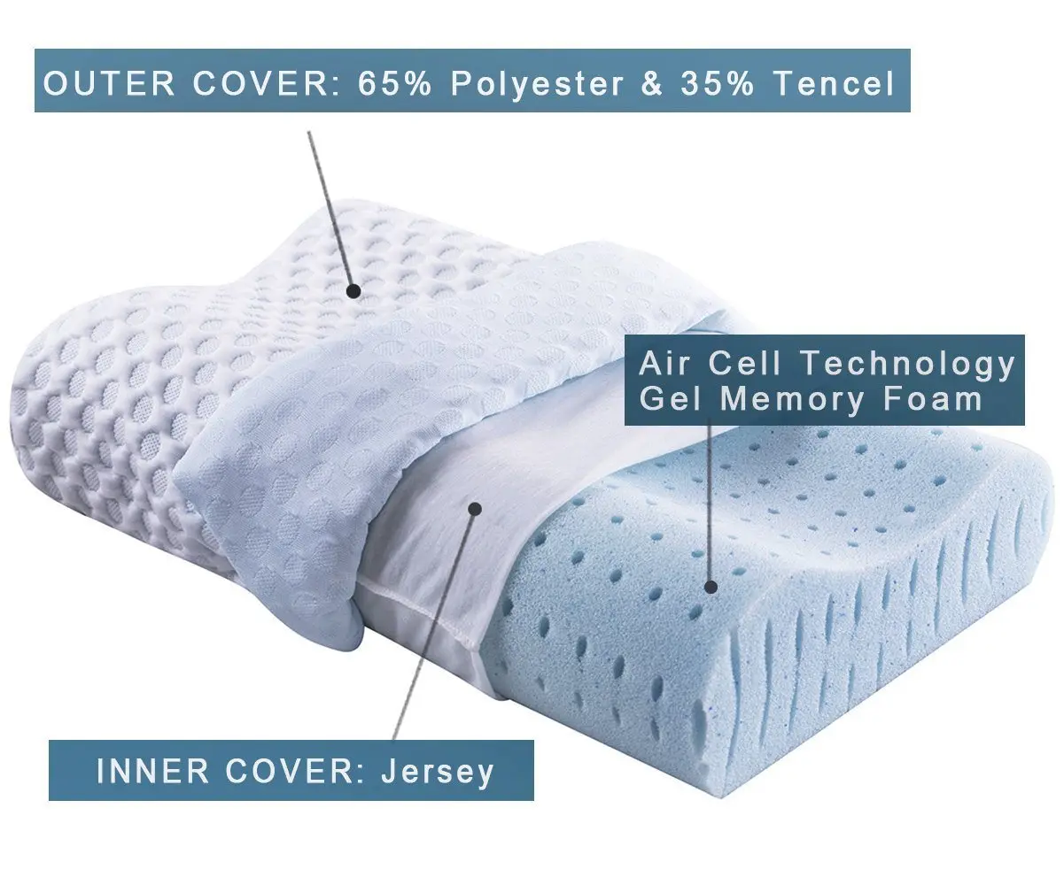 3 Layers Standard Queen Bamboo Adjustable Contour Memory Foam Pillow Relieve Neck Pain