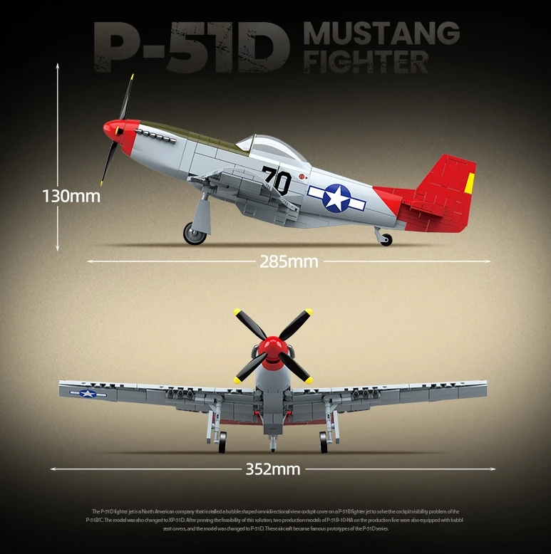 WW2 P-51 Mustang Fighter Plane Building Block Set 580 -Pcs Military Set Air Force Series Plane Toy With Soldiers for Kids