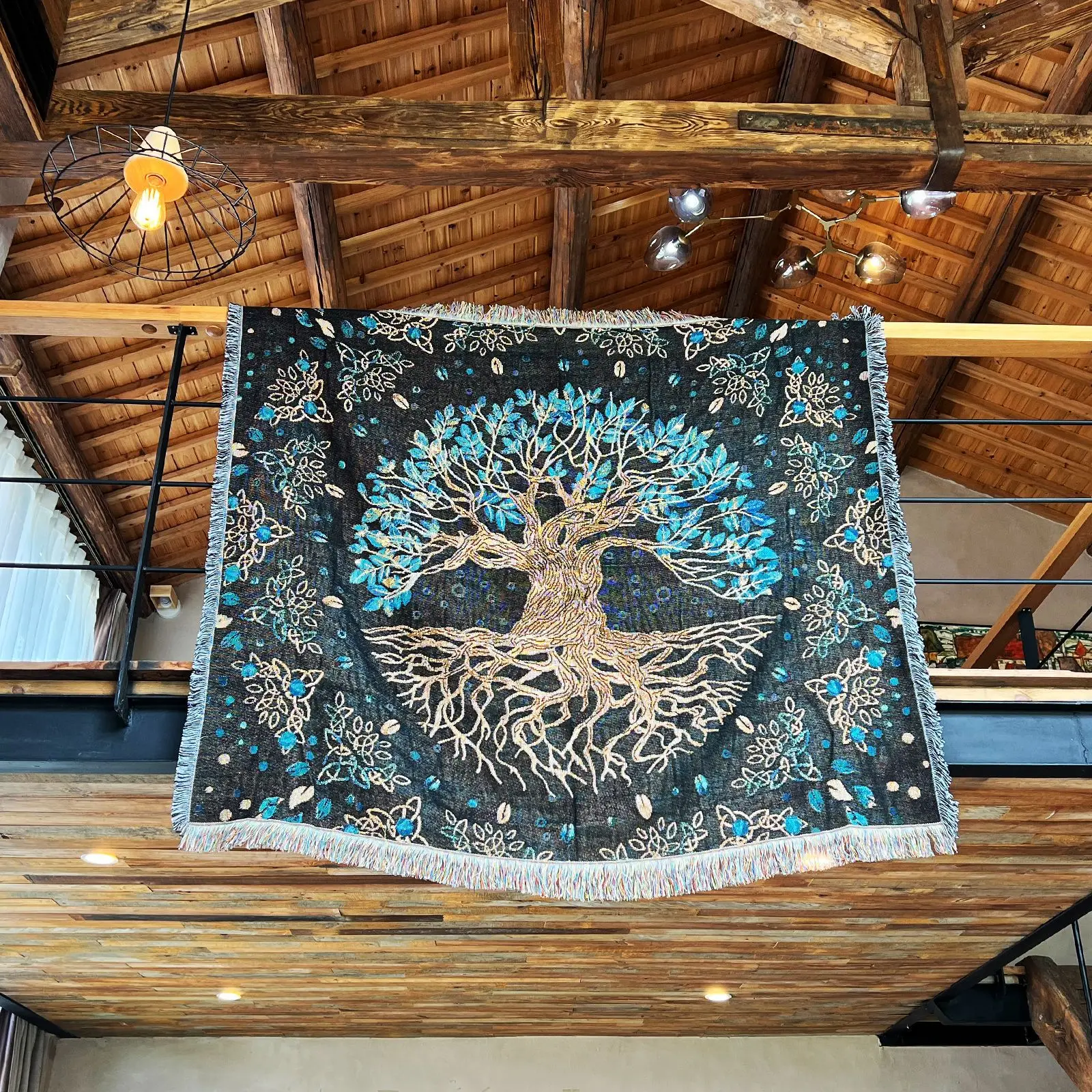 Hot Sale Jacquard Polyester Cotton Knitted Woven Textile Tapestry Blanket