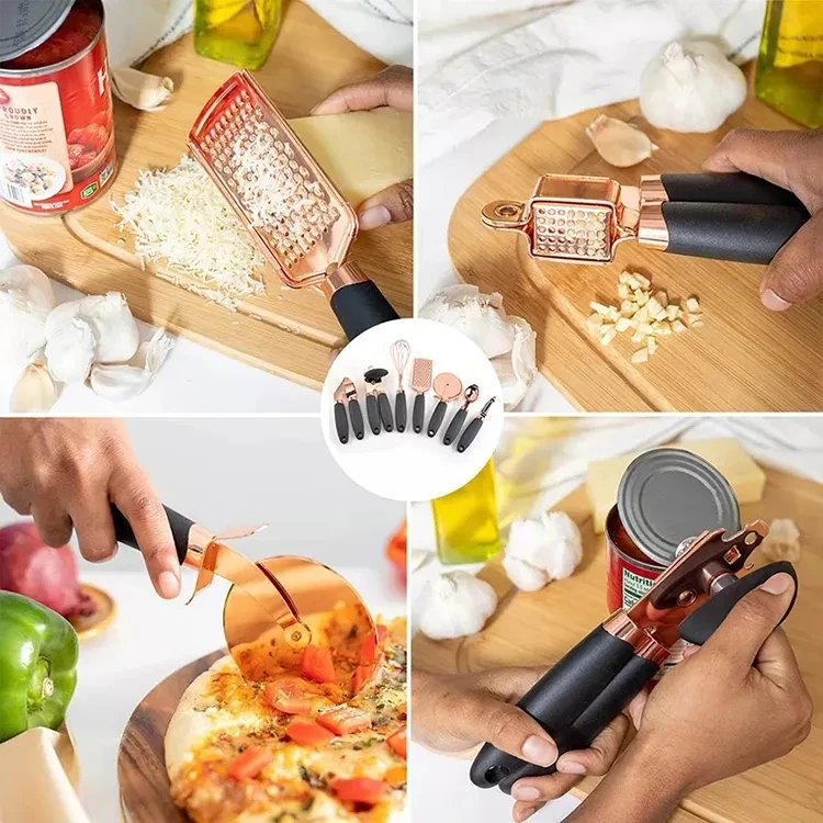 Cooper Plated Plastic Handle Stainless Steel Kitchen Gadget Set 7-piece Kitchen Utensil Kit Household Kitchenware Miscellaneous