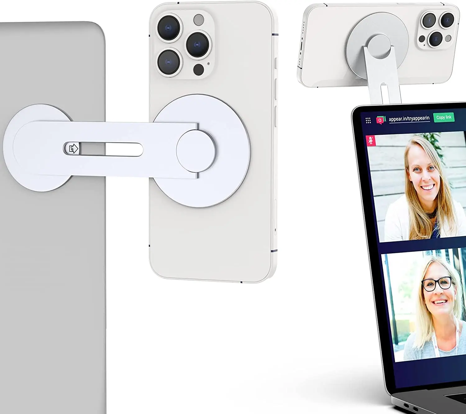 Slim Laptop Mount Computer Expansion Bracket, Magnetic Laptop Phone Holder Adjustable Continuity Camera Adapter for MagSafe