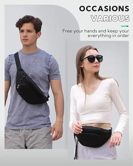 WATERFLY Large Crossbody Fanny Pack Slim Waist Bag Sports Hip Pouch for Woman Man  waist bag waterresistant