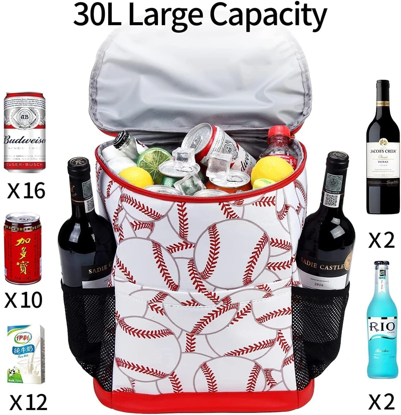 Sports Softball Cooler Bag Leak Proof Cooler Bag Baseball Insulated Cooler Backpack for Lunch Travel Beach Camping Picnic