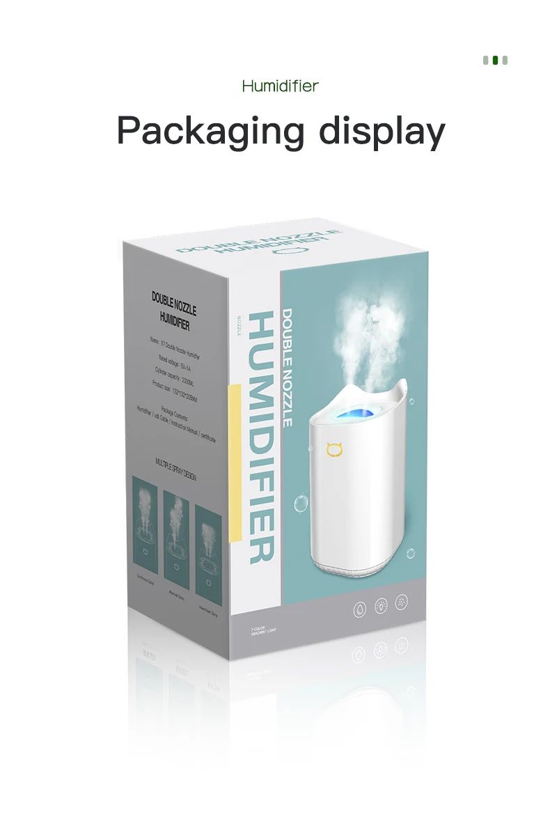 Amazon Top Seller FCC Double Nozzle Humidification 2.3L Plastic Manual Mist Nebulizer Desk Car USB Air Humidifier Ultrasonic