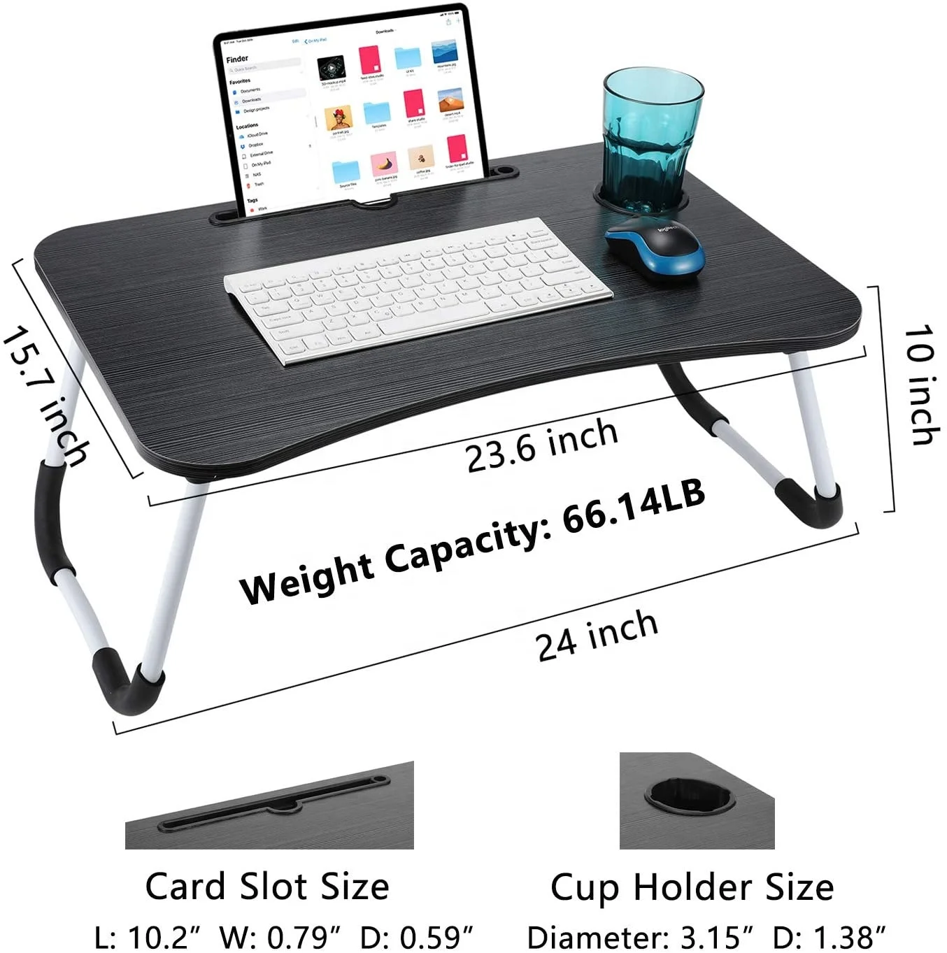 Portable Folding Notebook Laptop Bed Desk Laptop Bed Table with Phone Pad Holder Foldable Legs Cup Slot for Eat Read on Bed