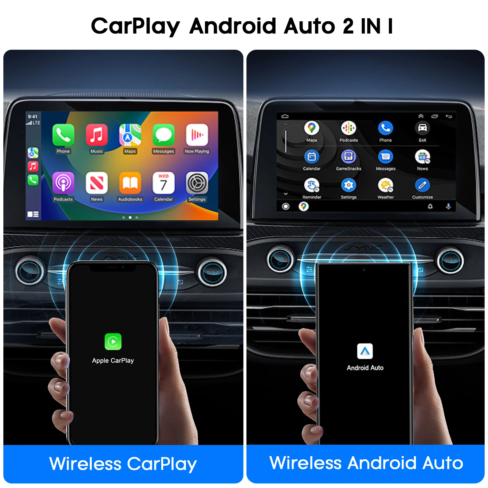 BOYI Android 11 Wireless Android Auto Ai Box Wireless for Iphone Carplay 2 in 1 Adapter For Toyota Fiat Audi Porshe Benz Kia