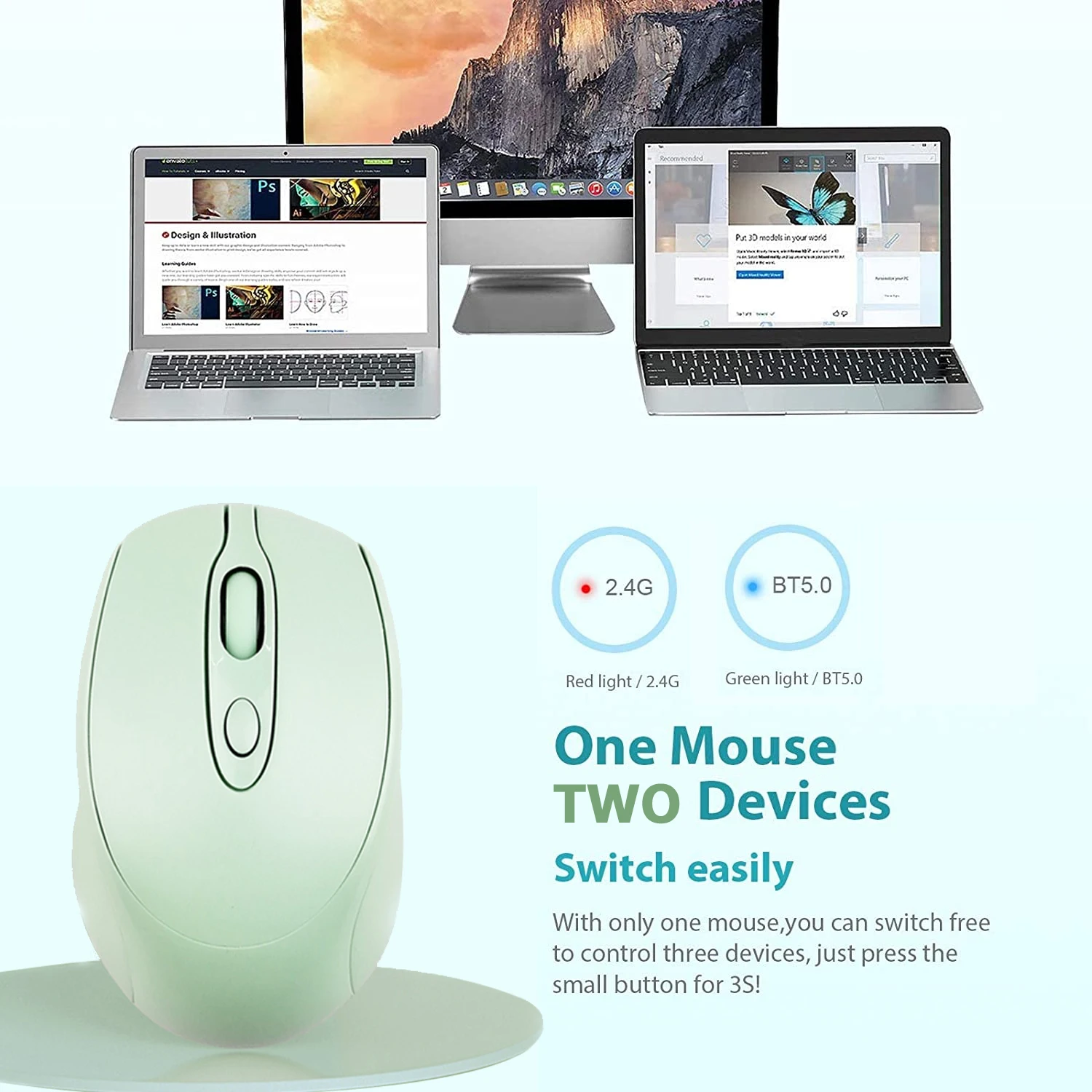 Advance Quality Dual-Mode Silent Mini 2.4G Usb Optical Ergonomic Rechargeable BIuetooth Wireless Mouse