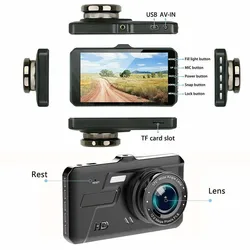 4' Dual Lens Car DVR 1080p Dash Cam Touch Screen Monitor Camera Recorder C0022