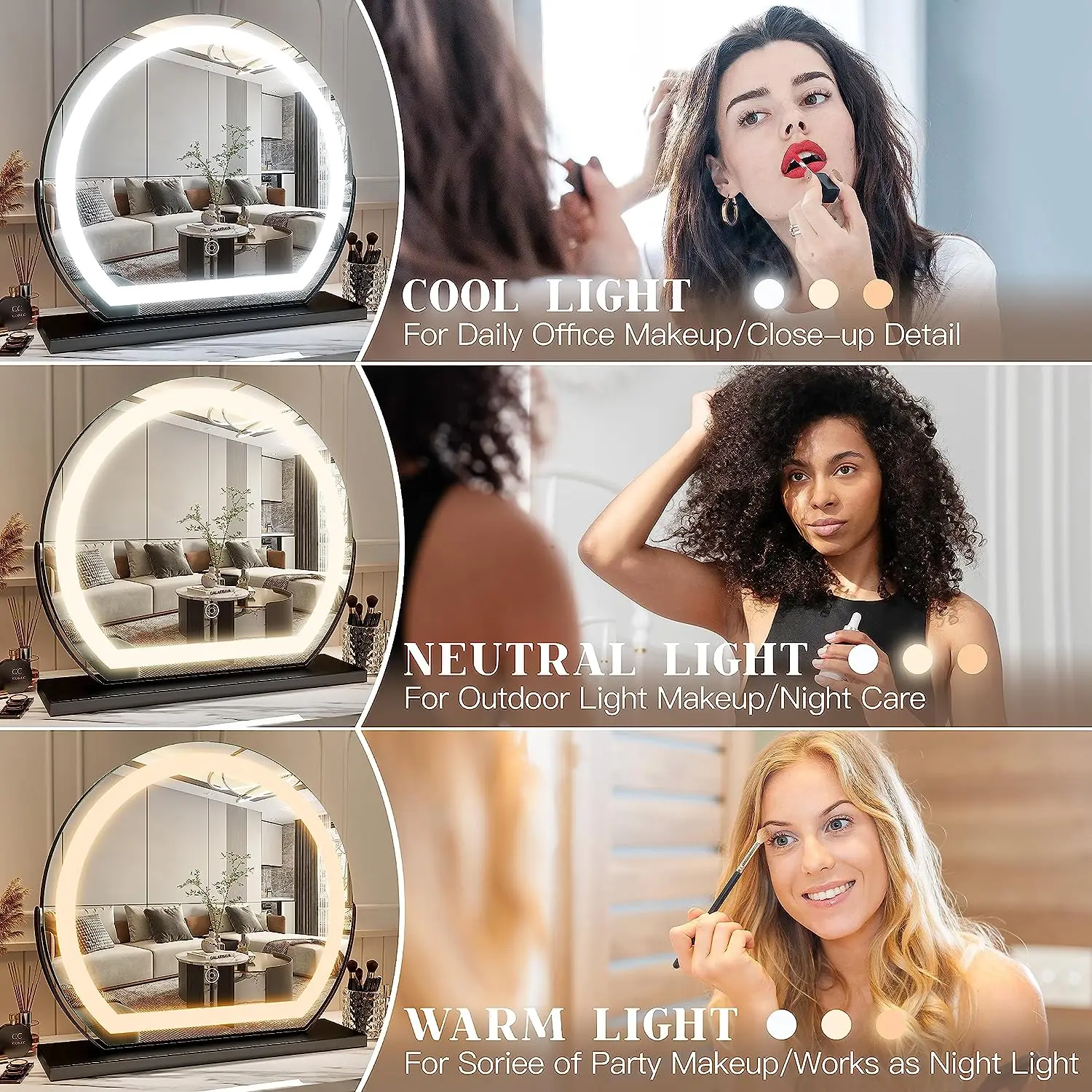Hot sale Led Lights Vanity With Round Makeup Mirrors Light Hollywood Salon Glass Half Dresser Mirrored Lamp Up Mirror