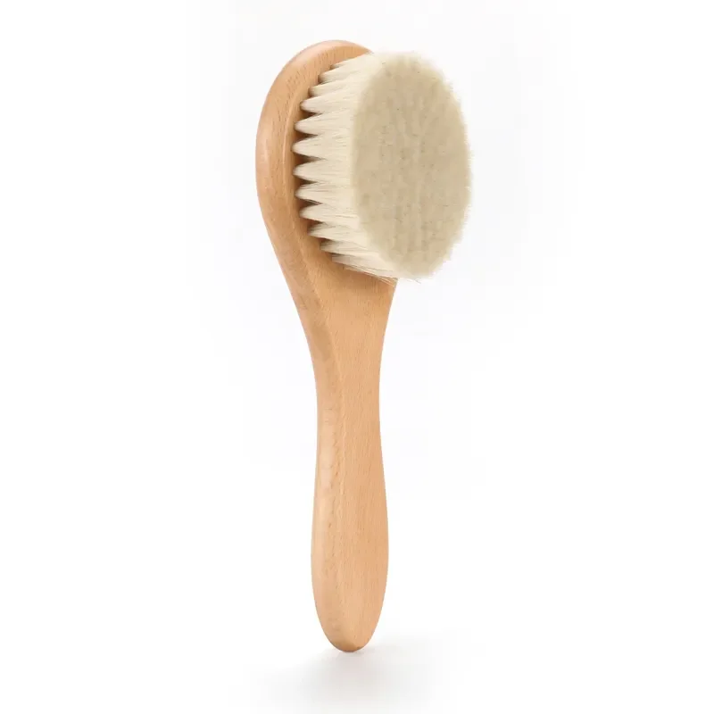 Customize LOGO Eco-friendly Wooden Baby Hair Brush for Newborn Baby Soft Wool Bristles Baby Brush and Comb Set