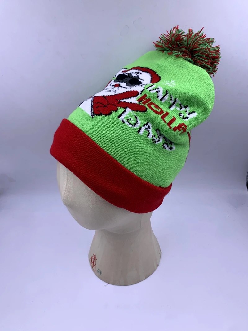 Wholesale Winter kid & adult logo Christmas SWAG Santa Festival hat  Knitgted beanie caps with pompom NO Led lights Fashion Hats
