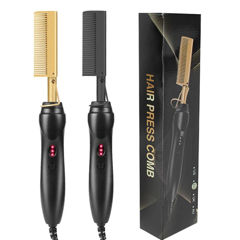 
Custom Private Lable High Heat Titanium Peigne Chauffant Hotcombs Hair Straightener Electric Hot Press 500 Degree Hot Comb 