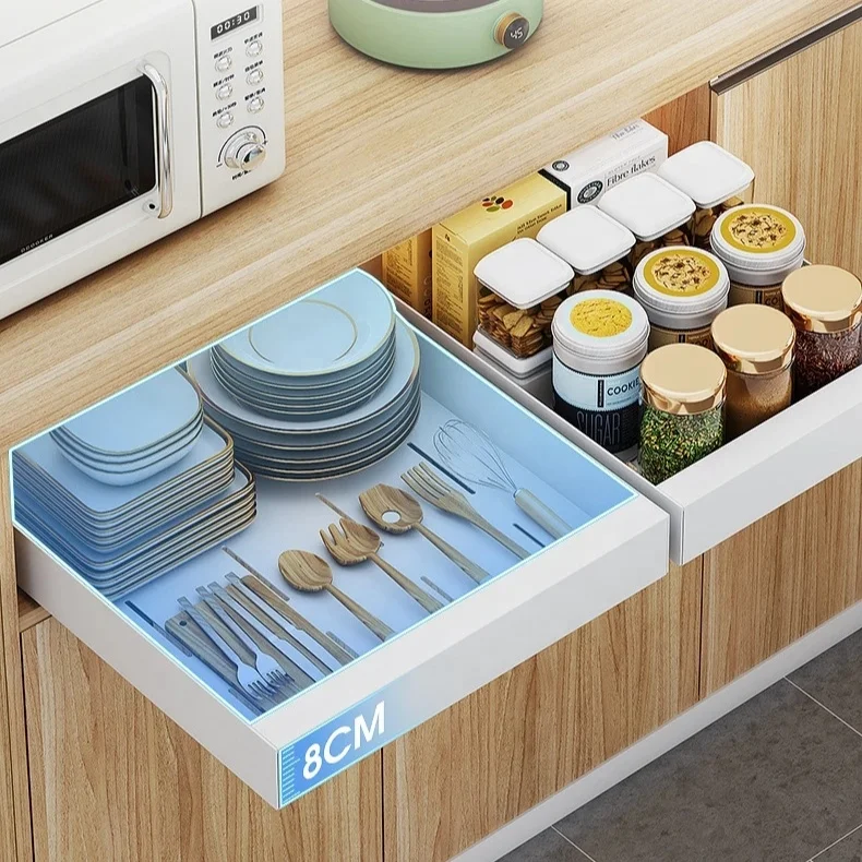 Factory Wholesale Metal Cabinet Drawer Basket Kitchen Organizer Rack Kitchenware Seasoning Bottle Pull Out Drawer Basket