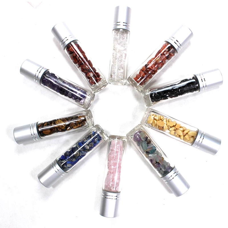 Custom Natural Crystal Gravel Stones Colorful Rolling Stones Bottle Essential Oil Bottles