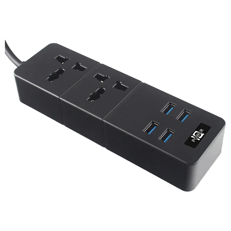 T07 Black Ac Outlet Surge Protector Power Strip Cord Extension Outlet With 4 Usb Adapter Receptacle