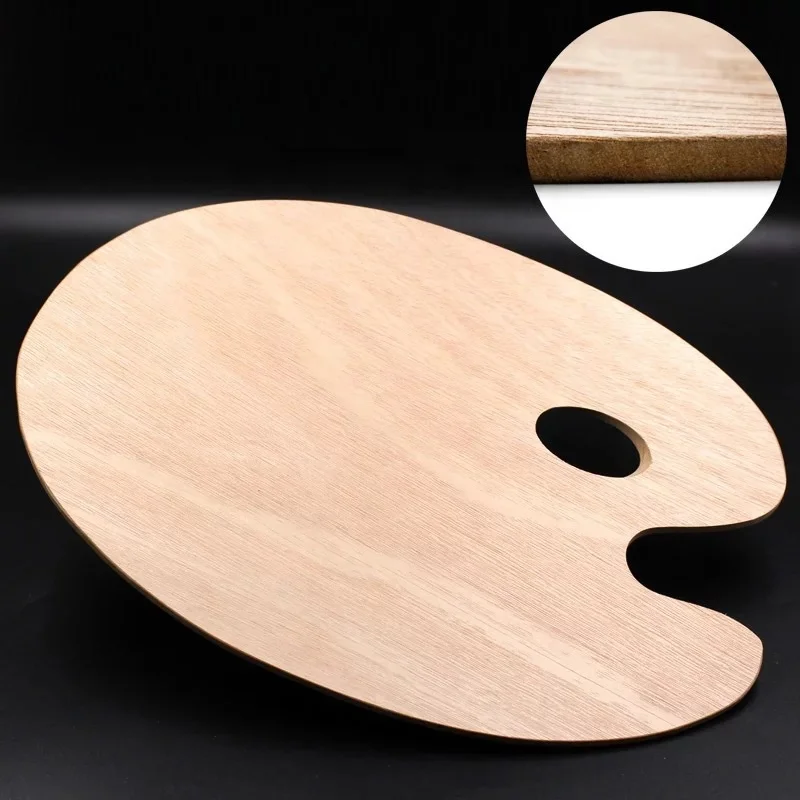 Yihuale Large Wooden Oval-Shaped Artist Painting Palette with Thumb Hole - Wood Paint Color Mixing Tray - Easy Clean