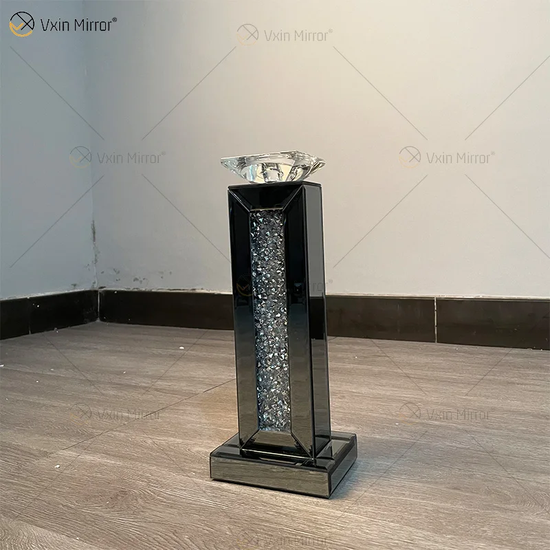 2022 WXCH-036  Crystal Mirrored Candle Holder mirror Classic European Gray Candle Holder Home Decoration for living room