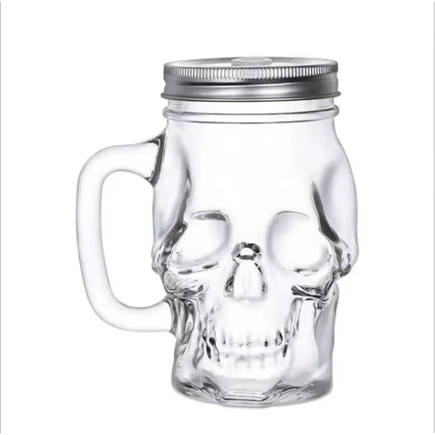 Hot sale colored 16oz glass cups with lids and straws 500 ml glass mug with handle tumbler beer juice glass tumblers