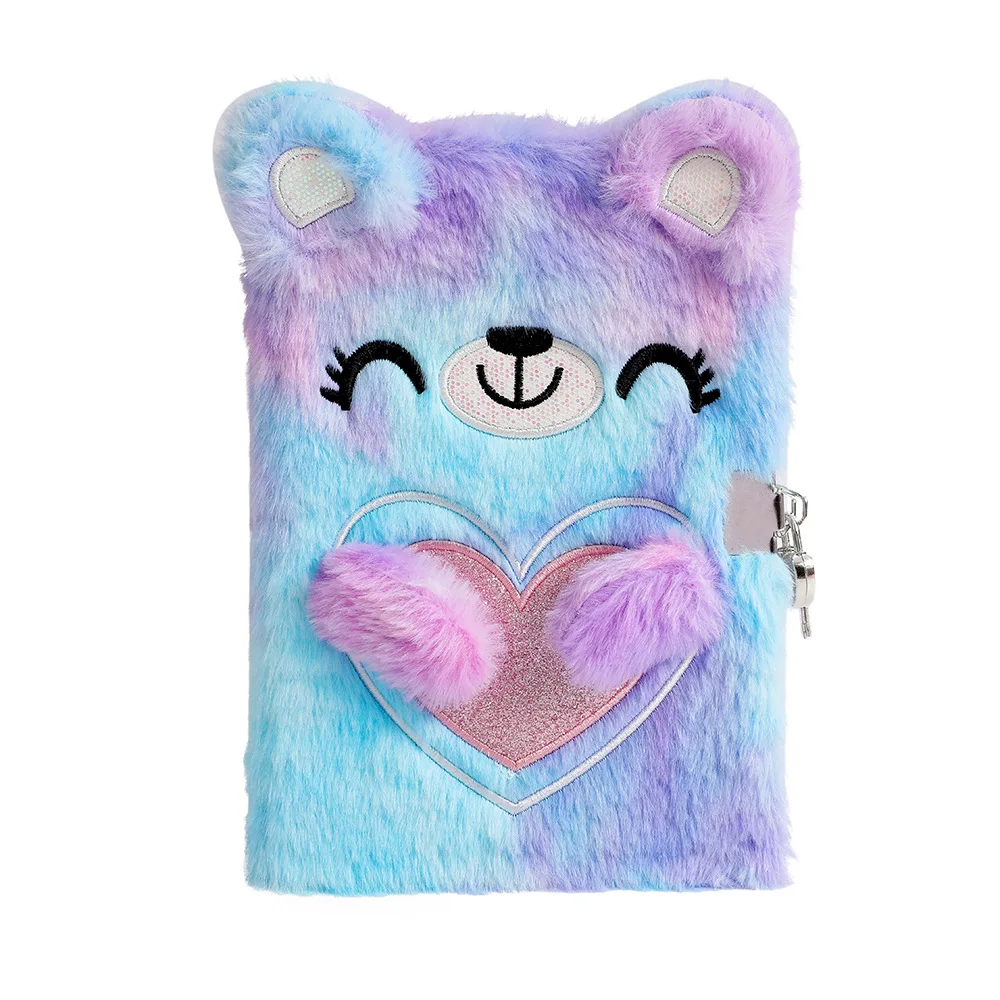 Custom A5 Pink Colorful Fur Plush Cover Kawaii Furry Daily Diary Student Supplies Notebook