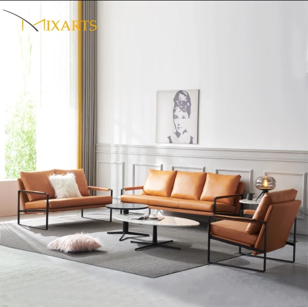 
Modern designer metal living room single armchair leather leisure lounge arm chairs 