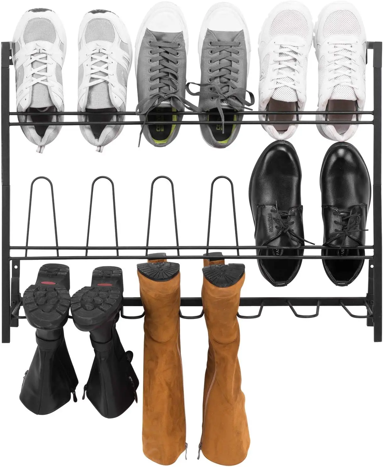 Wholesale New Design Black Metal Hanging Wall Mounted Shoe Rack Space Saving Boot and Shoe Rack Organizer Holds 9 Pairs