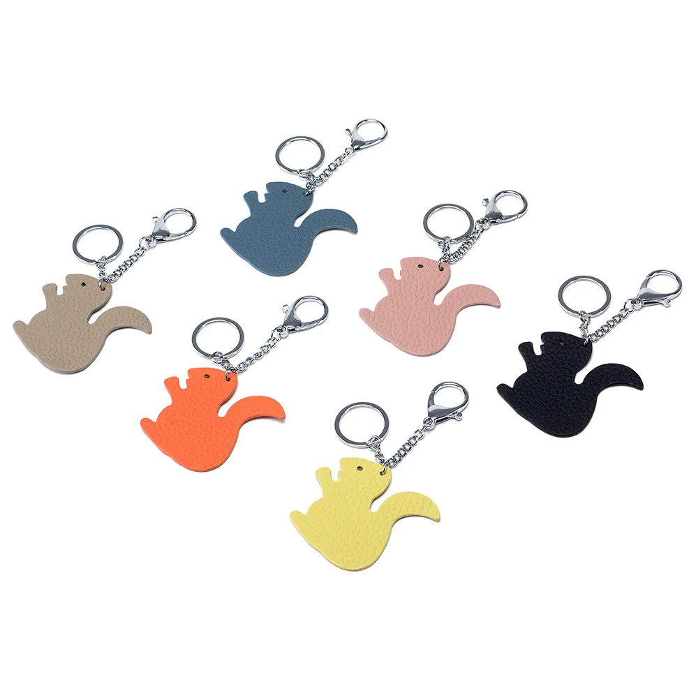 Genuine Leather Keychain Key Chain Holder  Keys Fob Squirrel Shape Cute Fancy Design Key Ring