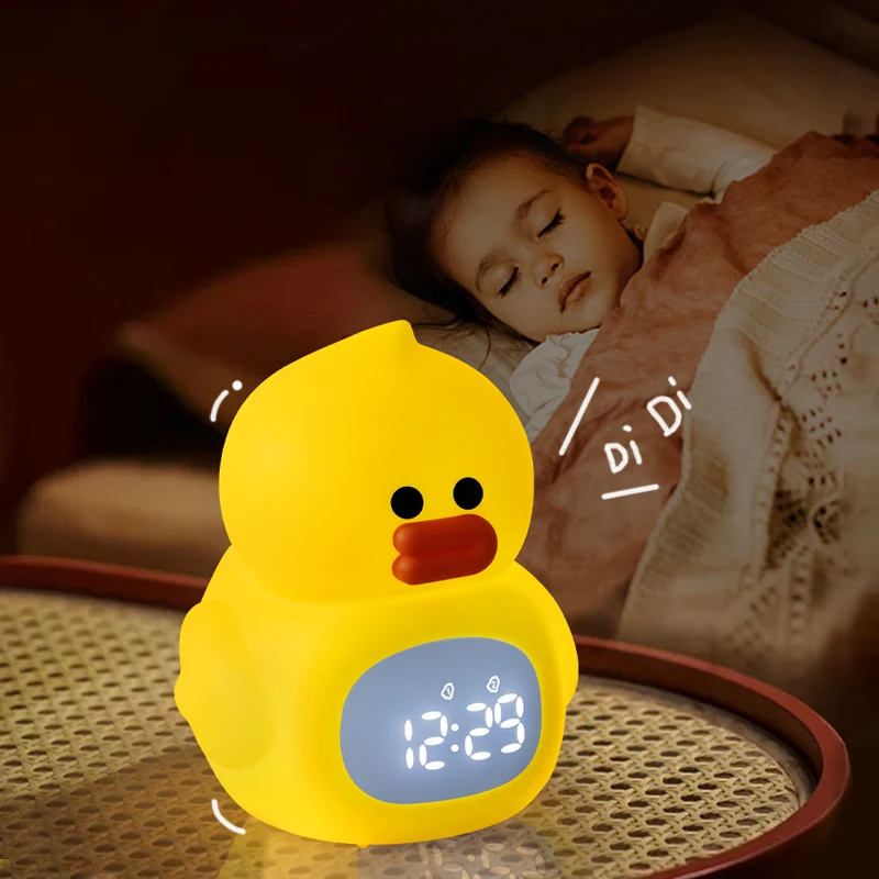 Fanncy Cartoon Duck Kids Alarm Clock Night Light Students Cute Kawaii Alarm Clock For Children