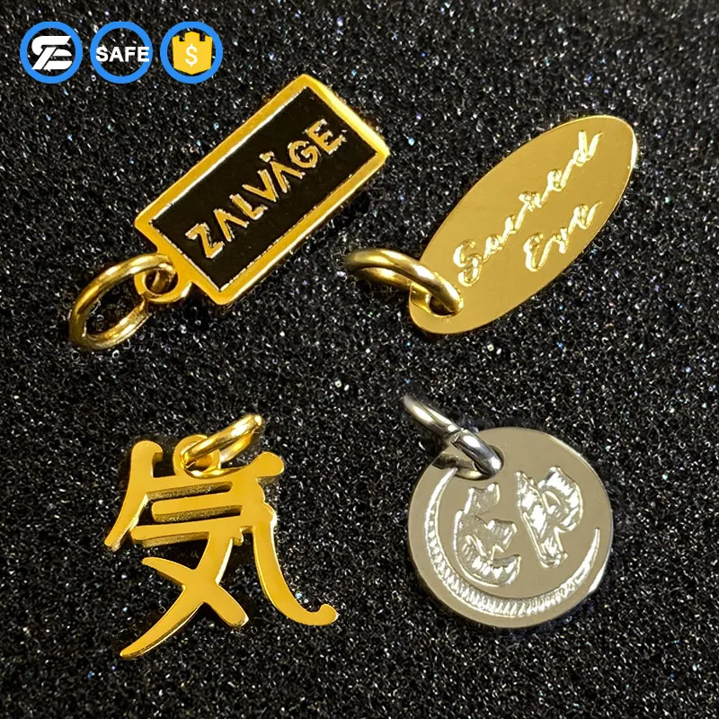 Wholesale stainless steel engraved brand jewelry tags with logo custom custom metal tags charm pendant for jewelry