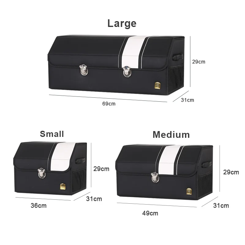 Leather Car Trunk Organizer foldable Cargo Storage Box with Lid and Handles