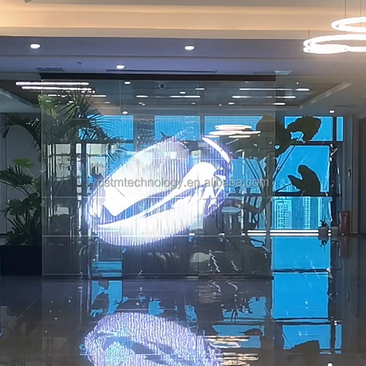 LED Photoelectric Display Glass p5*10 Copper Sheet LED Transparent Screen Advertising Tempered LED Glass Display Curtain Wall