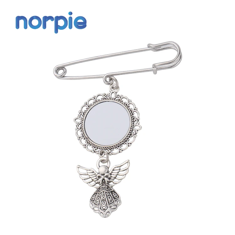 Wedding Bouquet Photo Charm DIY Brooches Pin Brooch Metal Sublimation Metal Brooch with angel wings