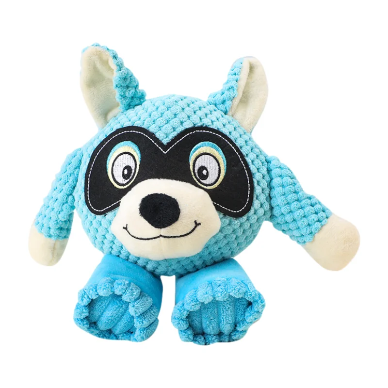 New Design Pet Plush Toy Teeth Cleaning Cartoon Kawaii Animal Shape Fox Wolf Raccoon Washable Squeak Dog Bite Toy