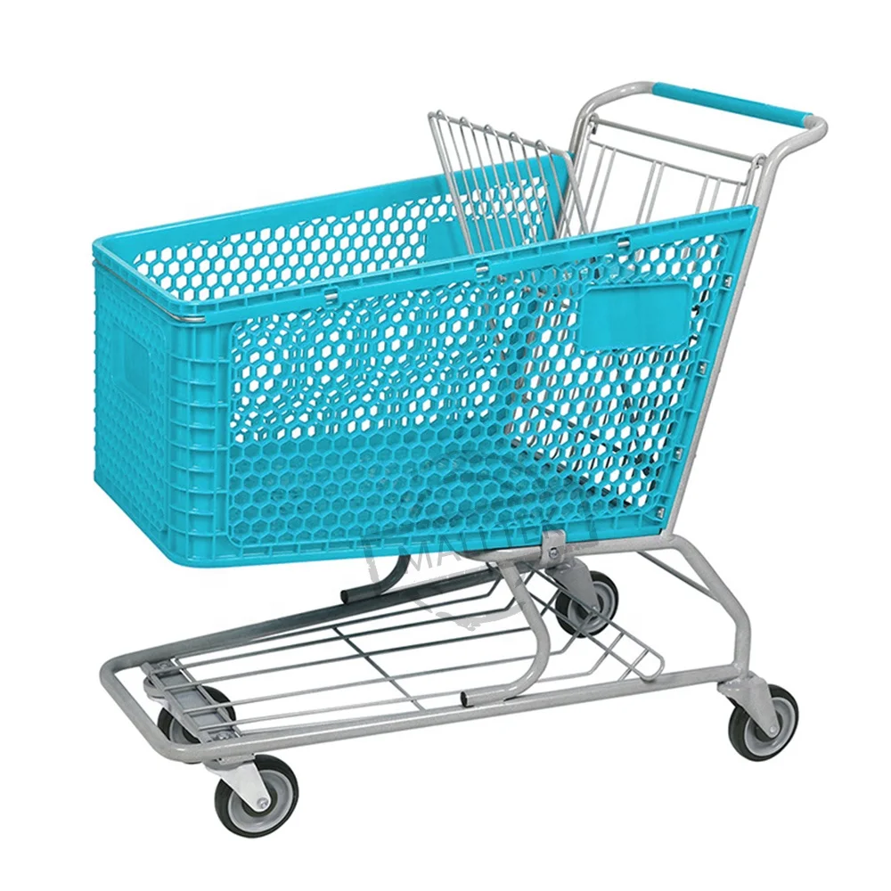 Cheaper Price Plastic Supermarket Shopping Trolley Cart Plastic Basket With Baby Seat