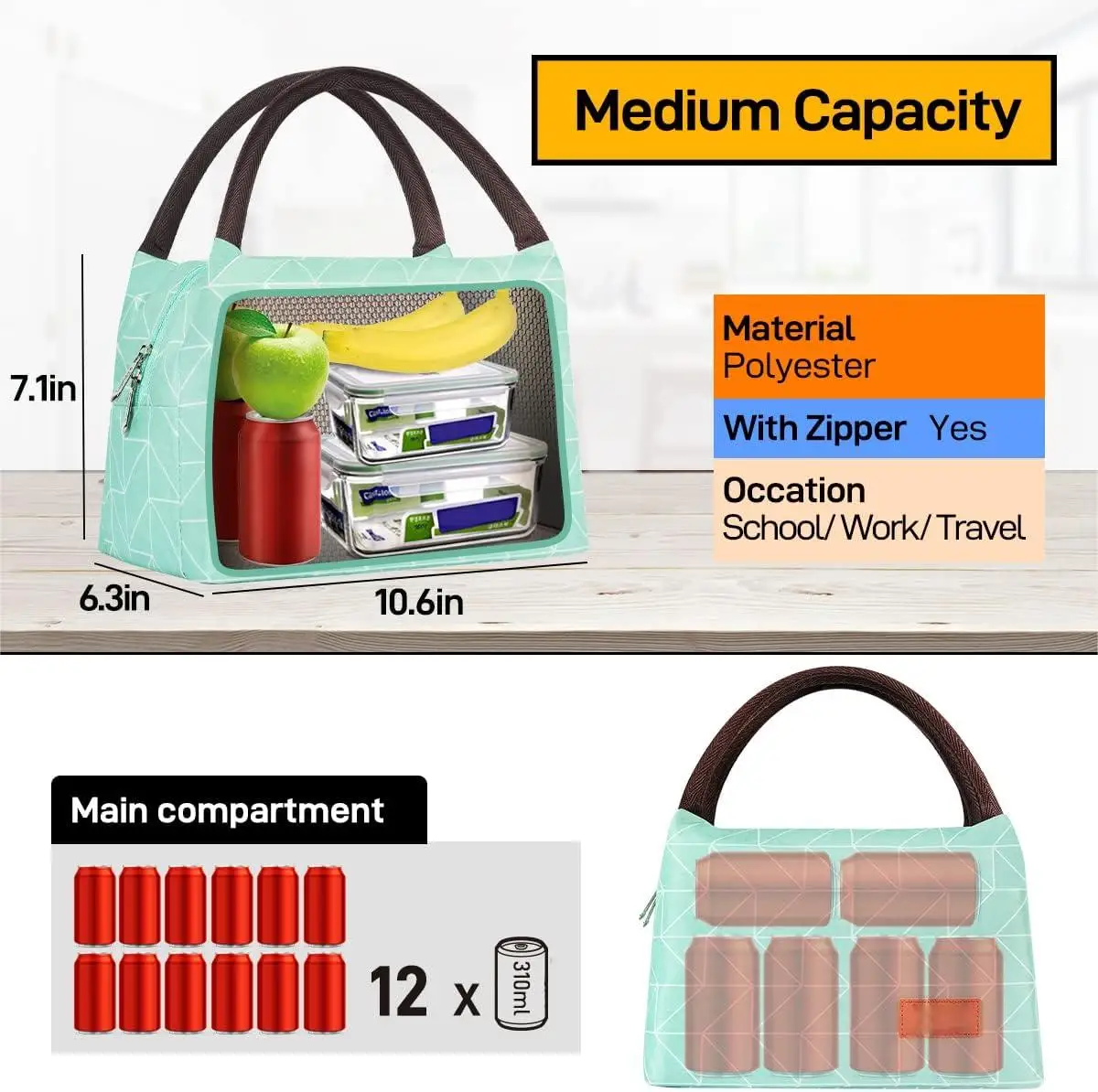 Lunch Box Insulated Cooler Bags Convenient Carry Handle Oxford Cloth Nontoxic Aluminum Foil Women Men Work Food Cooler Bag