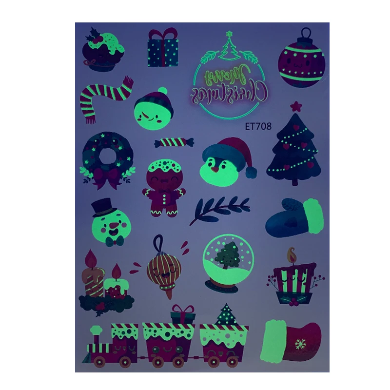 OEM fashion and beauty kids temporary tattoo sticker kids christmas design and glow in the dark tattoo